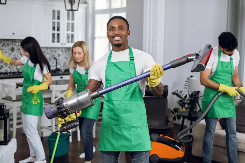 Cleaning professional preparing supplies